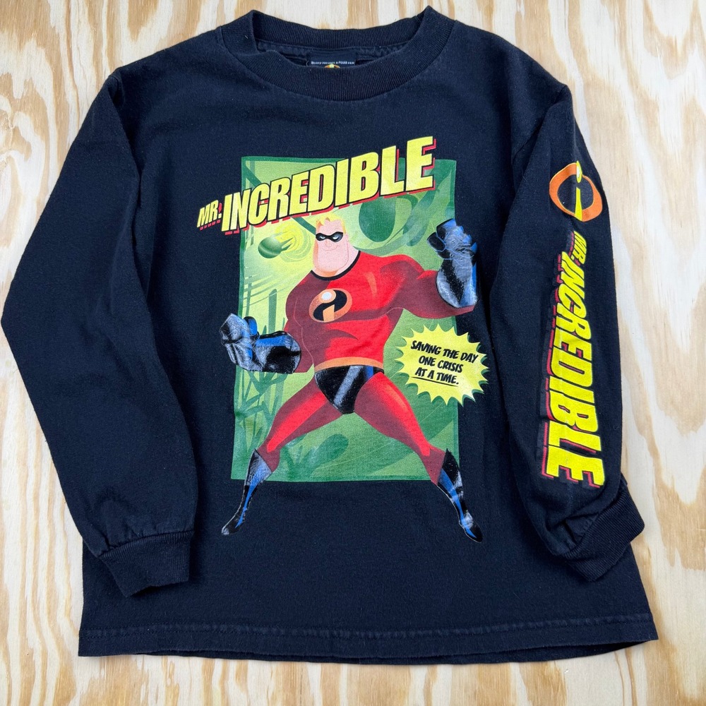 Vintage Disney Pixar The Incredibles Long Sleeve Graphic Tee Black Kids 7